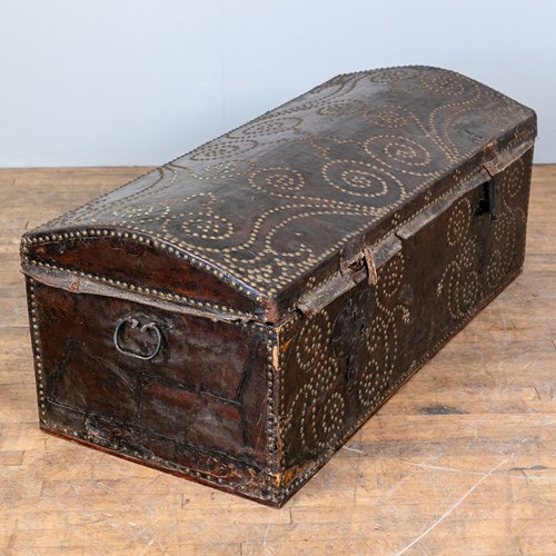 Large Late 17Th Century Studded Leather Trunk