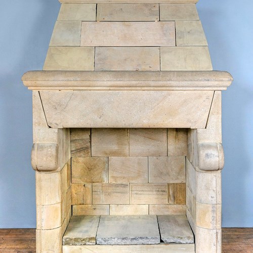 Large Salvaged Trumeau Canopy Stone Fireplace