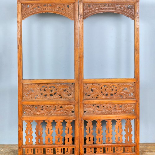 Pair Of Carved Indonesian Teak Wall Panels