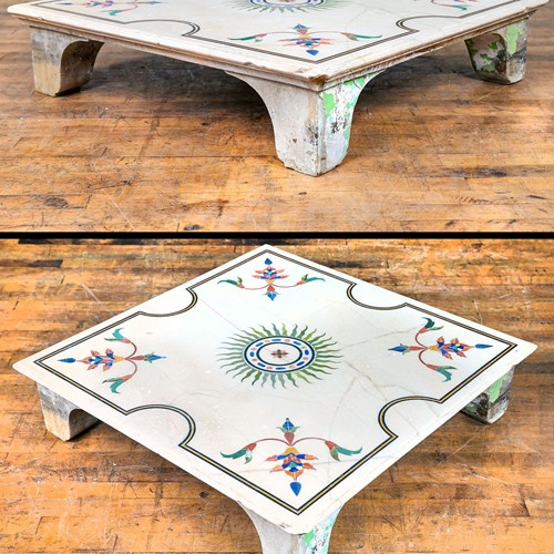 Indian Marble Coffee Table Inlaid With Semi Precious Stones 