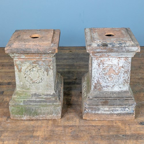 Pair Of Rare Antique English Buff Terracotta Plinths