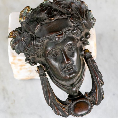 19Th Century Bronze Grecian Lady Door Knocker