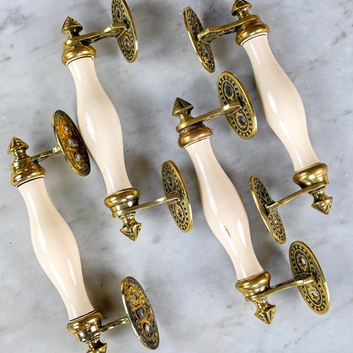 Victorian Brass And Porcelain Door Pulls