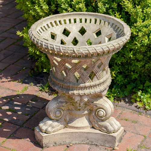 Victorian stoneware lattice basket planter