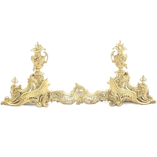 Pair Of Louis XV Style Bronze Chenets & Fender By Charles Casier