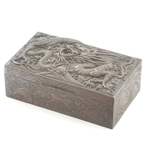 Exceptional Meiji Period Japanese Bronze Box With Dragon Motif