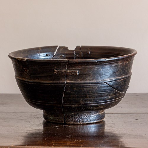 18Th Century English Wooden Bowl With Historic Repairs