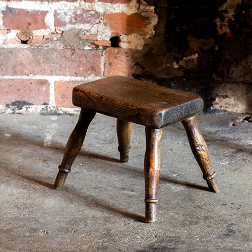 19Th Century Hearth Stool With Turned Legs