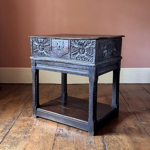 Rare Original 17Th Century Carved Oak Bible Box
