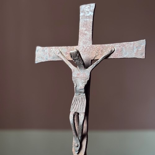 Primitive 19Th Century Wrought Iron Crucifix