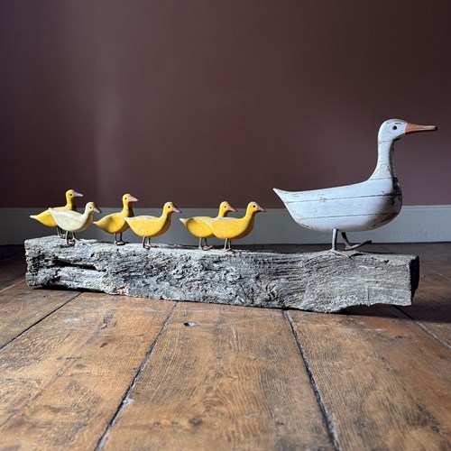 Rare And Delightful 19Th Century Folk Art Duck And Ducklings