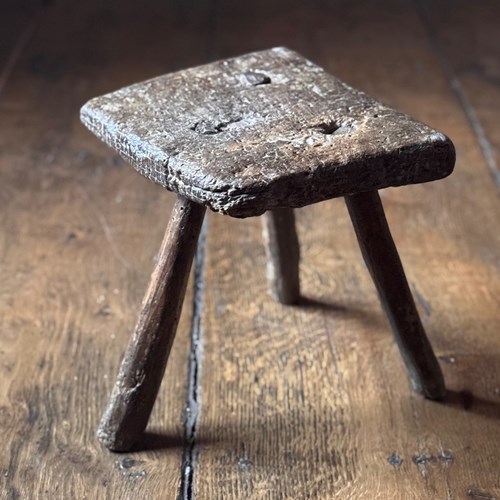 Small Primitive 18Th Century Welsh Stool