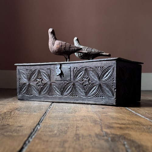 Small 17Th Century Carved Oak Coffer