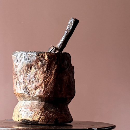 Primitive 18Th Century Mortar And Pestle