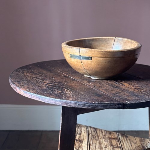 Large 19Th Century Sycamore Dairy Bowl With Historic Repair