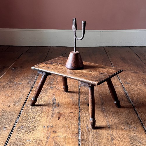 Large 19Th Century Stool With Turned Legs