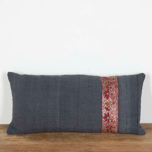 Antique Linen Cushion with Indian Beadwork Braid
