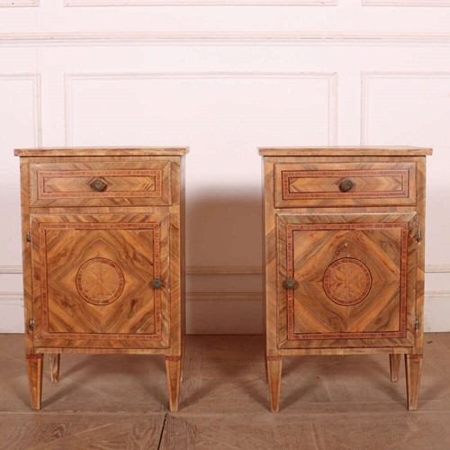 Italian Walnut & Marquetry Bedside Cabinets