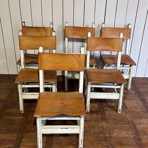 Set of 6 x leather dining chairs - Catalan - 1900