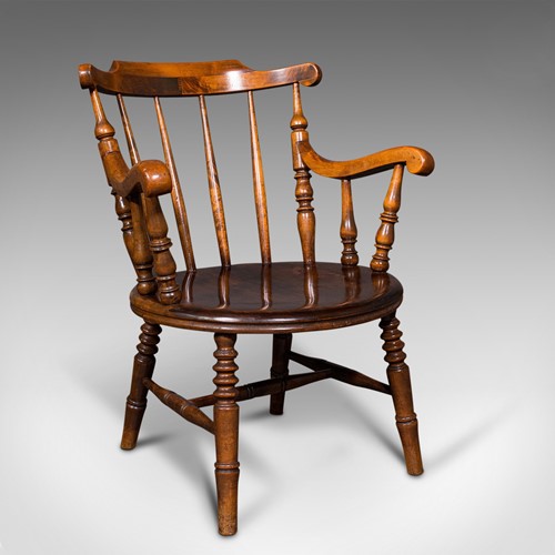 Antique Fireside Elbow Chair, English, Beech, Occasional Seat, Victorian, C.1890