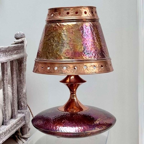 20th Century hammered copper table lamp & matching copper shade