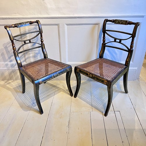 Pair Of Regency Painted Cane-Seat Side Chairs
