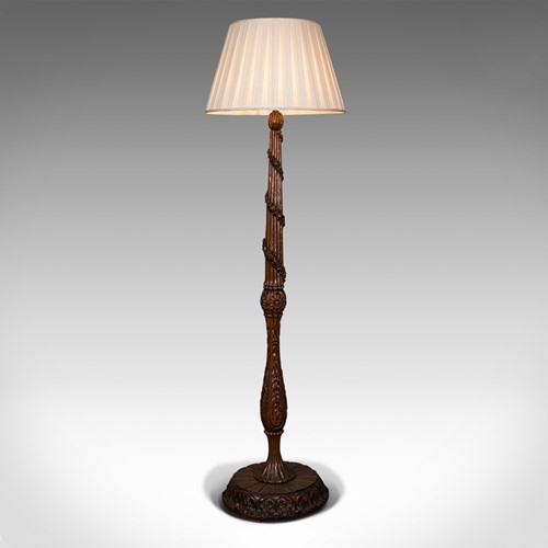 Antique Standard Lamp, Black Forest, Continental, Oak, Lounge, Light, Edwardian