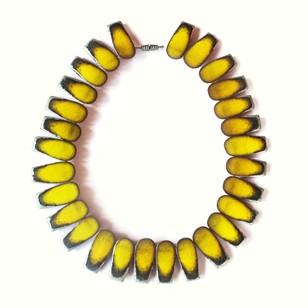 1960s Yellow Ceramic Danish Bronsted Necklace