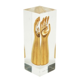 1970's Gold & Acrylic Paperweight Sculpture