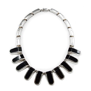 1960s Silver & Onyx Holloware Necklace