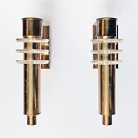 Pair of 1970s French Brass and Lucite Wall Lamps 