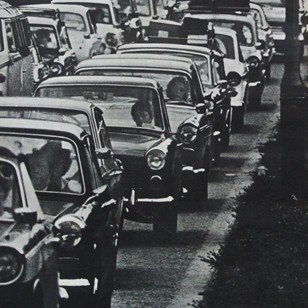 1970s British Rail Travel Traffic Jam Cars Poster