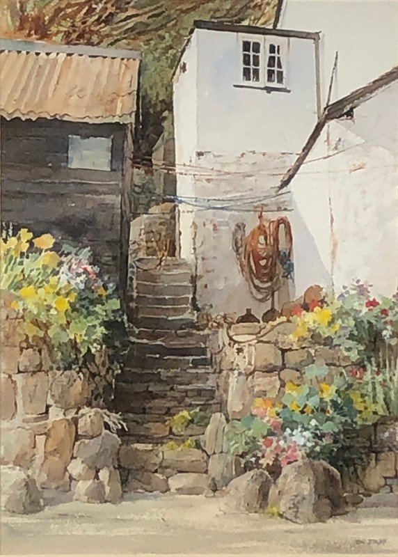 Painting By  D L Tilby Watercolour 'Steps In Cloveley'-fleet-gallery-img-0807-main-637446727392939931.jpeg
