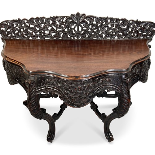 Carved Burmese Padouk Wood Console Table 