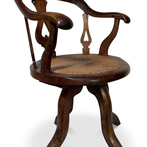 Edwardian Walnut Cane Seated Desk Chair