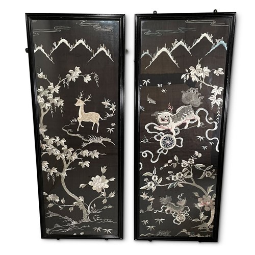 Pair Of Woven Silk Panels In Frames