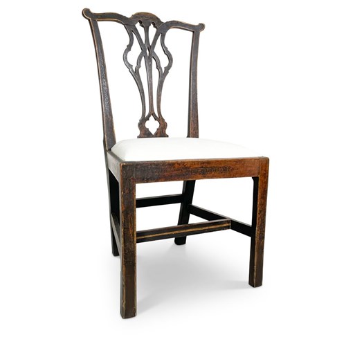 George III Elm And Oak Side Chair With Pierced Splatback In Original Paint