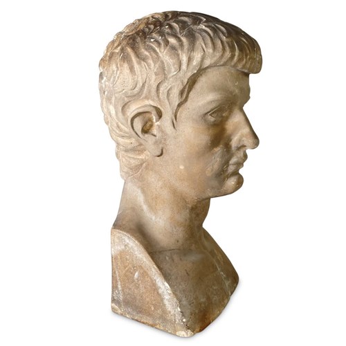 Carved Marble Head And Bust Of Octobre