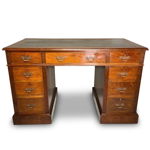 Oak Twin Pedestal Desk With Leather Top