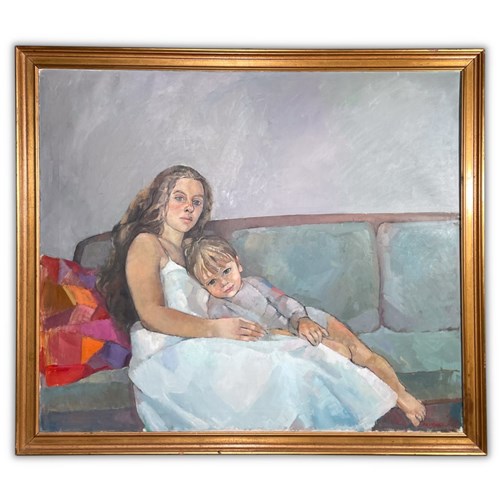 Large Contemporary Portrait Of A Mother And Child Reclining