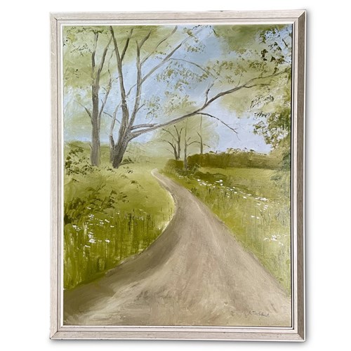 Oil On Canvas Of A Rural Countryside Lane By Ann Thistlewaite