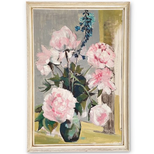 Oil Of Board Still Life Of Peonies