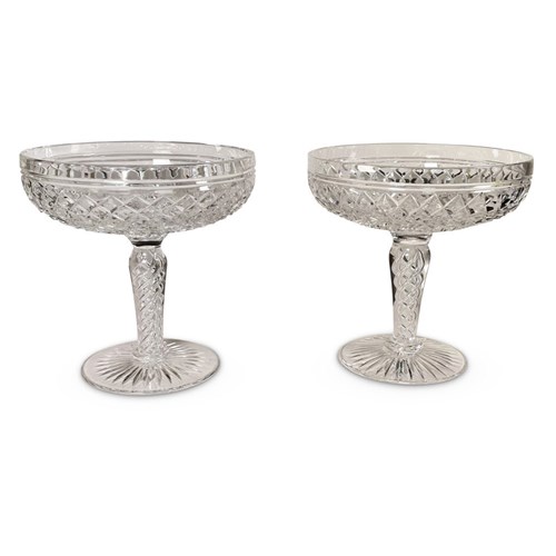 Pair Of Cut Glass Bonbon Dishes On Air Twist Stem Bases