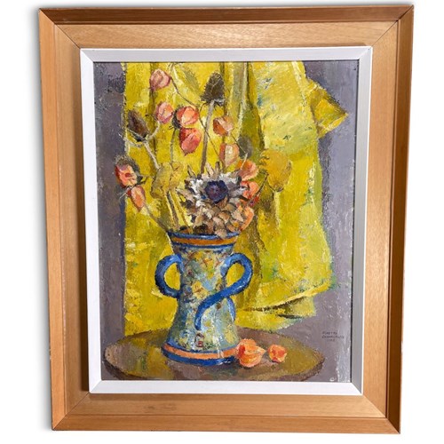 Oil On Board Still Life Of Flowers In A Vase