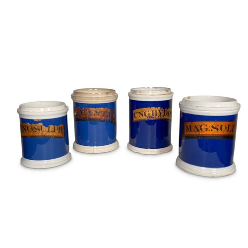 Four Blue Glazed Apothecary Jars