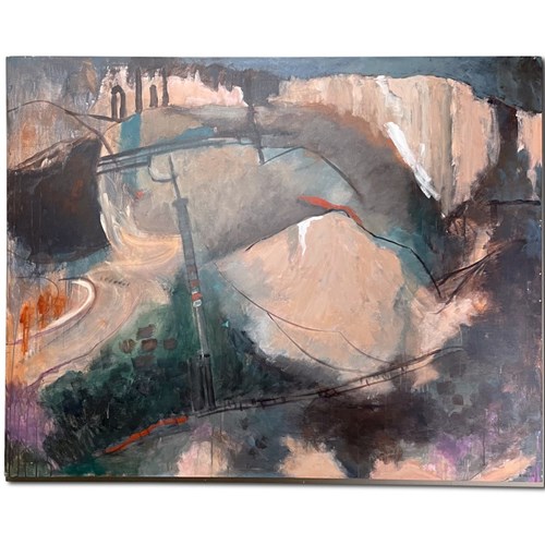 Large Abstract Oil On Canvas Landscape Of A Quarry