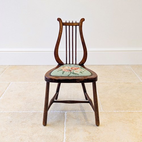 Antique Edwardian Beech Lyre-Back Side Chair C.1905
