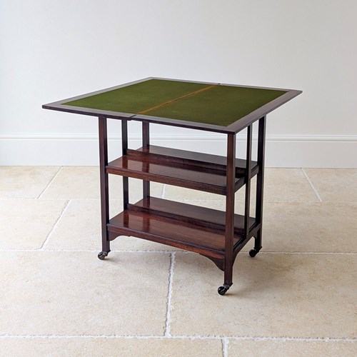 Antique Mahogany Card Table With Bookshelf Base C.1920