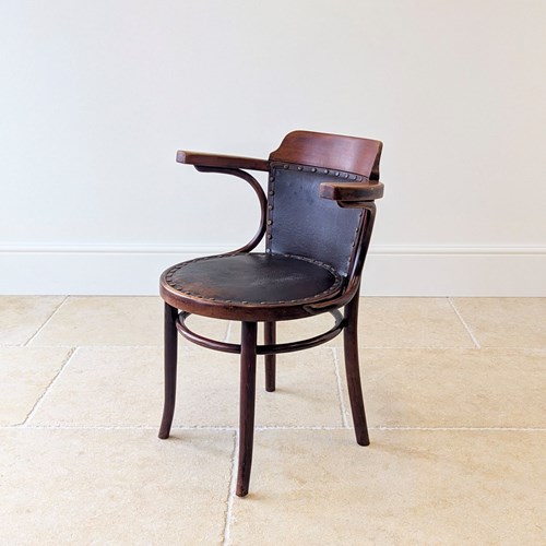 Antique Edwardian Thonet Bentwood & Leather Desk Chair C.1910