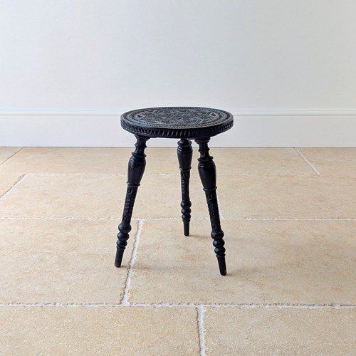 Antique Victorian Ebonised Chip-Carved Occasional Table C.1890